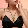 Beat Patterned Glass And Titanium Steel Cross Necklace With Black Rope 18K Gold Plated Pvd Finish