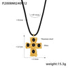 Beat Patterned Glass And Titanium Steel Cross Necklace With Black Rope 18K Gold Plated Pvd Finish