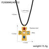 Beat Patterned Glass And Titanium Steel Cross Necklace With Black Rope 18K Gold Plated Pvd Finish