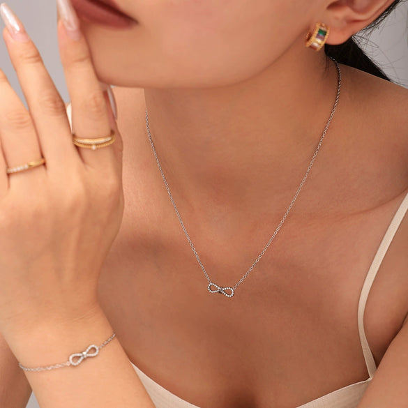 Beautiful Niche Double Clavicle Necklace Bracelet Set Stainless Steel With Zircon Pvd Electroplating For Women Literary Style