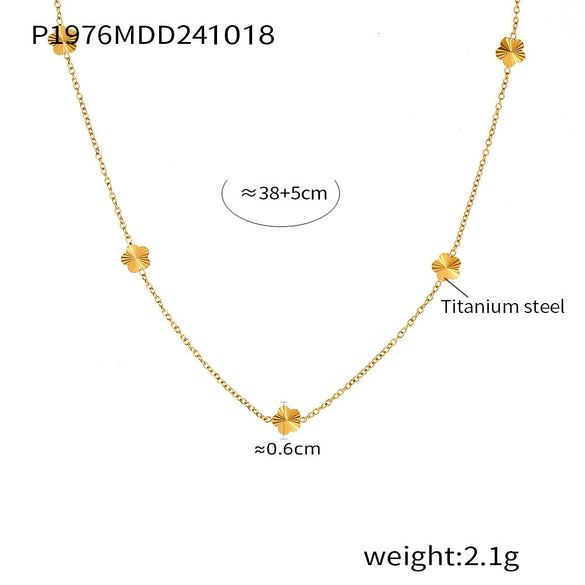 Beautiful Niche Double Clavicle Necklace Bracelet Set Stainless Steel With Zircon Pvd Electroplating For Women Literary Style