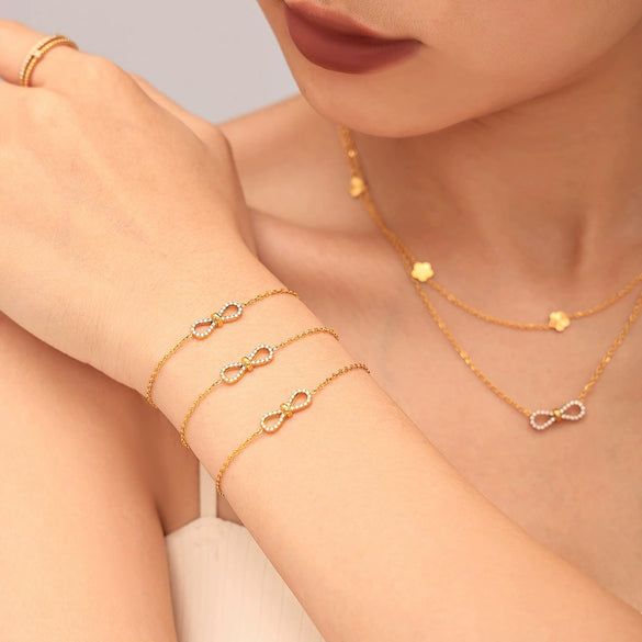 Beautiful Niche Double Clavicle Necklace Bracelet Set Stainless Steel With Zircon Pvd Electroplating For Women Literary Style