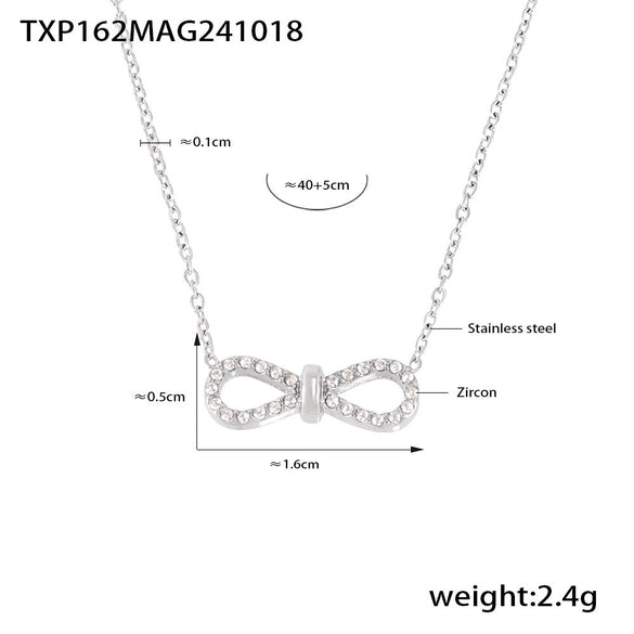 Beautiful Niche Double Clavicle Necklace Bracelet Set Stainless Steel With Zircon Pvd Electroplating For Women Literary Style