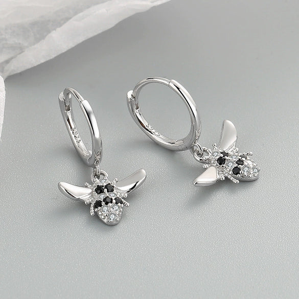 Bee Shaped Zircon Inlaid 925 Sterling Silver Earrings With Electroplated Geometric Design Fashion Jewelry
