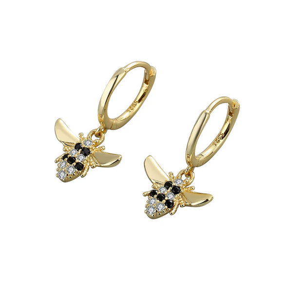 Bee Shaped Zircon Inlaid 925 Sterling Silver Earrings With Electroplated Geometric Design Fashion Jewelry