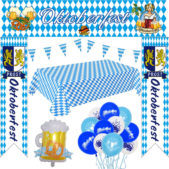Beer Festival Party Decorations With Round Latex Balloons And Flag Banner Celebration Supplies Set