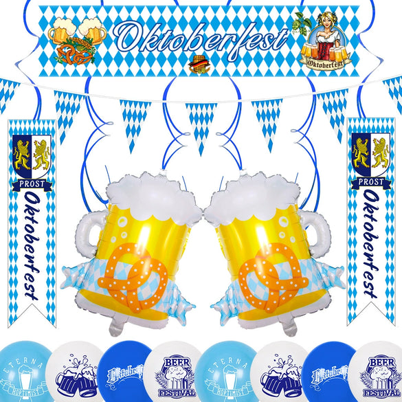 Beer Festival Party Decorations With Round Latex Balloons And Flag Banner Celebration Supplies Set