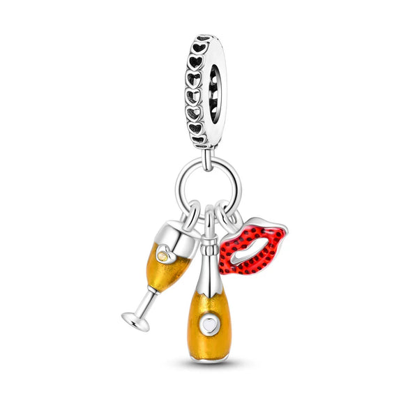 Beer Glass Pendant Beads Silver Plated Dripping Oil Original Design Diy Jewelry Accessories