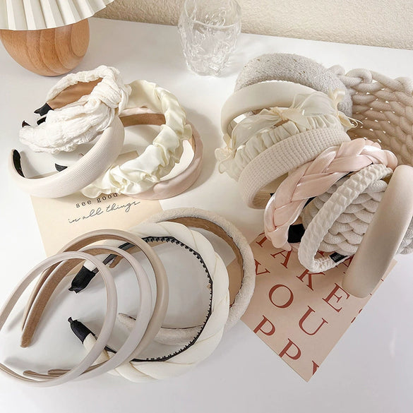 Beige Cream Cloth Handmade Wide Edge Headband