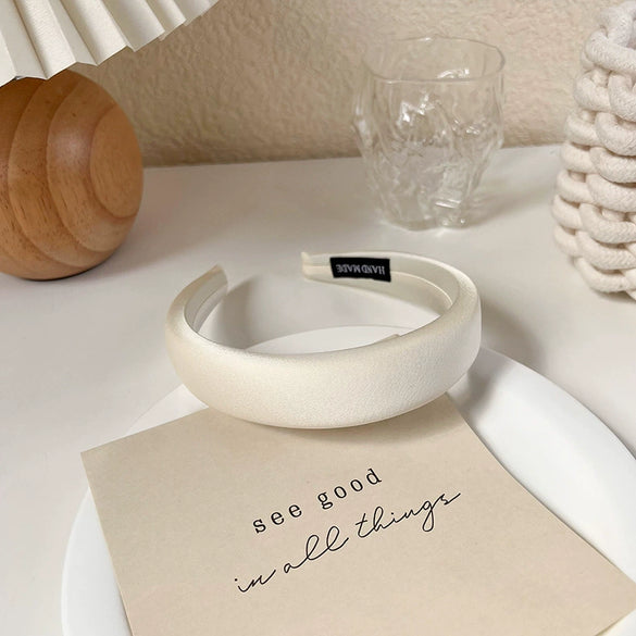 Beige Cream Cloth Handmade Wide Edge Headband