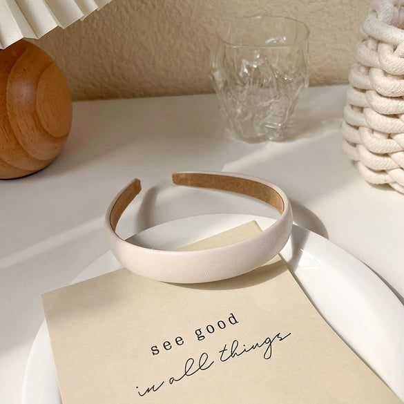 Beige Cream Cloth Handmade Wide Edge Headband