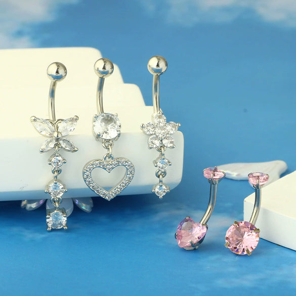 Belly Button Ring Set Stainless Steel Heartshaped Geometric Style Electroplated Body Piercing Jewelry