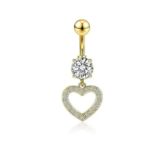 Belly Button Ring Stainless Steel Copper Inlaid Zircon Constellation Electroplating Heart Shaped Water Drop Style For Women
