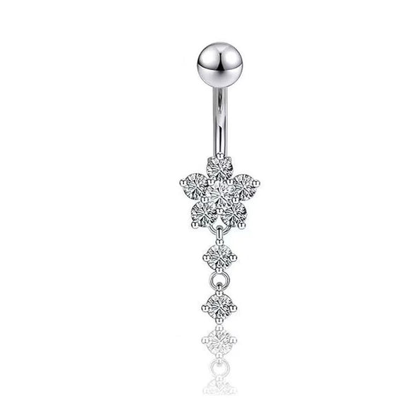 Belly Button Ring Stainless Steel Copper Inlaid Zircon Constellation Electroplating Heart Shaped Water Drop Style For Women