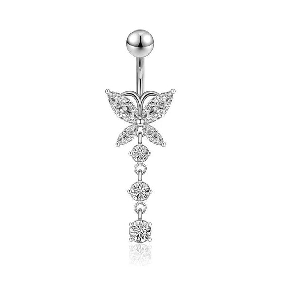 Belly Button Ring Stainless Steel Copper Inlaid Zircon Constellation Electroplating Heart Shaped Water Drop Style For Women