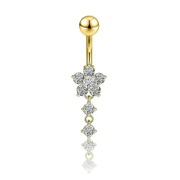 Belly Button Ring Stainless Steel Copper Inlaid Zircon Constellation Electroplating Heart Shaped Water Drop Style For Women
