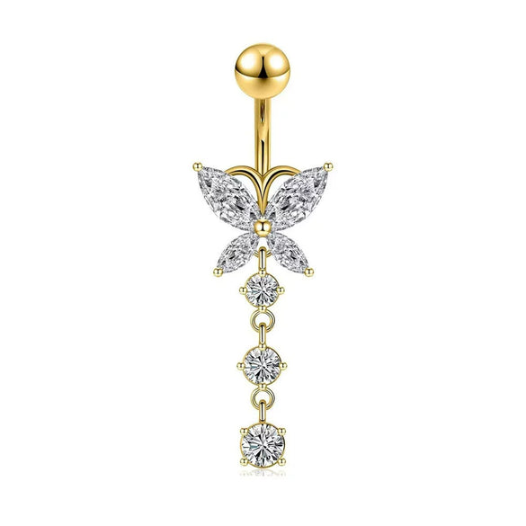 Belly Button Ring Stainless Steel Copper Inlaid Zircon Constellation Electroplating Heart Shaped Water Drop Style For Women