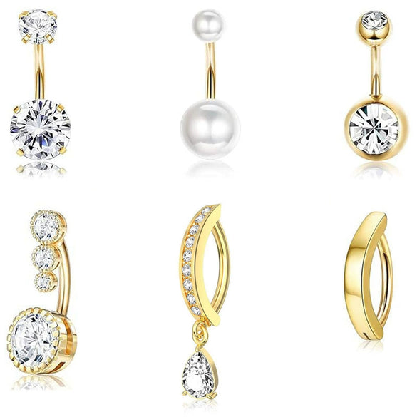 Belly Button Ring Stainless Steel Inlaid Zircon Geometric Style Electroplating Body Piercing Jewelry Set