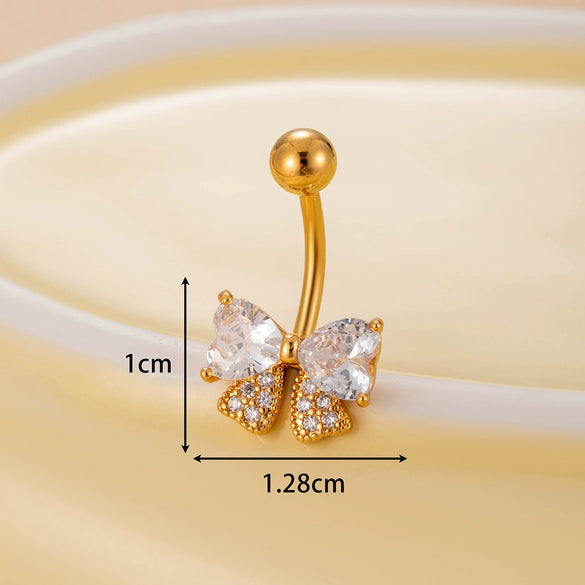 Belly Button Ring Stainless Steel Microinlaid Zircon Love Bow Women's Fashion Electroplating