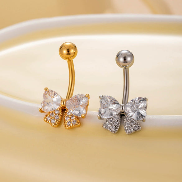 Belly Button Ring Stainless Steel Microinlaid Zircon Love Bow Women's Fashion Electroplating