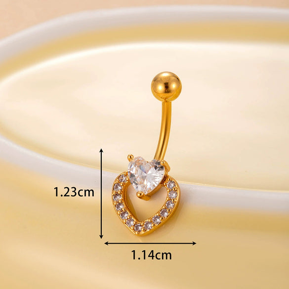 Belly Button Ring Stainless Steel Microinlaid Zircon Love Bow Women's Fashion Electroplating