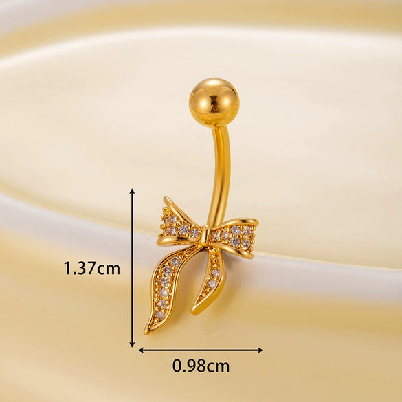 Belly Button Ring Stainless Steel Microinlaid Zircon Love Bow Women's Fashion Electroplating