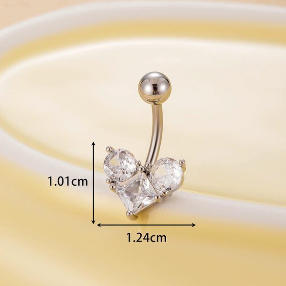 Belly Button Ring Stainless Steel Microinlaid Zircon Love Bow Women's Fashion Electroplating