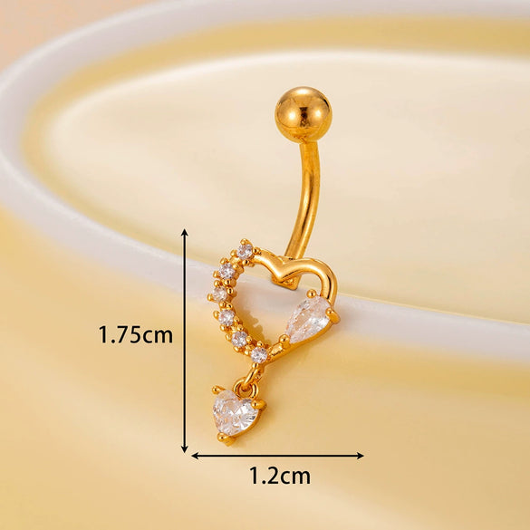Belly Button Ring Stainless Steel Microinlaid Zircon Love Bow Women's Fashion Electroplating