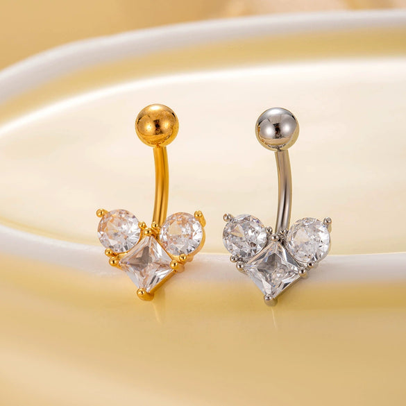 Belly Button Ring Stainless Steel Microinlaid Zircon Love Bow Women's Fashion Electroplating