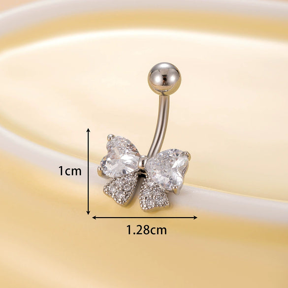 Belly Button Ring Stainless Steel Microinlaid Zircon Love Bow Women's Fashion Electroplating