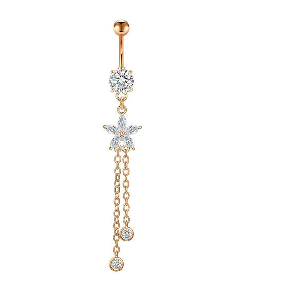 Belly Button Ring Stainless Steel Star Inlaid Zircon Electroplating Body Jewelry