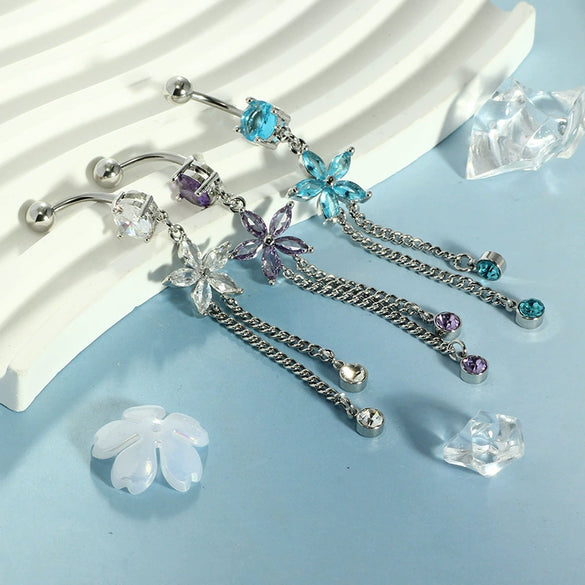 Belly Button Ring Stainless Steel Star Inlaid Zircon Electroplating Body Jewelry