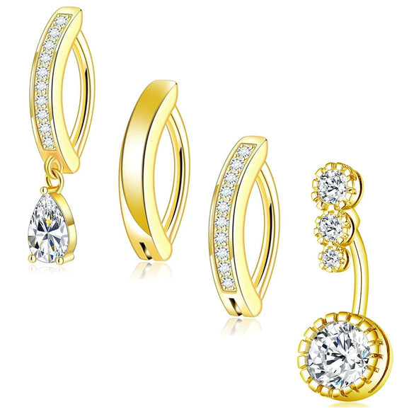 Belly Button Ring Stainless Steel Zircon Geometric Electroplating Unisex Body Puncture Jewelry Set