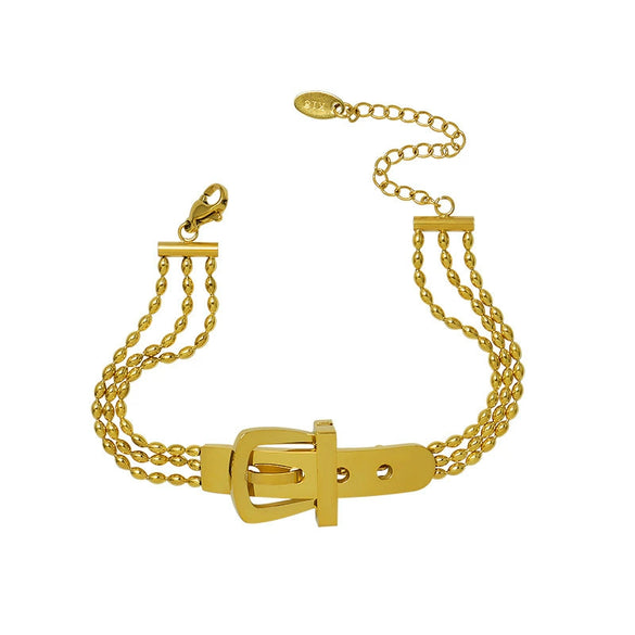 Belt Buckle Bracelet Titanium Steel 18K Gold Non Fading Electroplated Boyfriend Style Jewelry