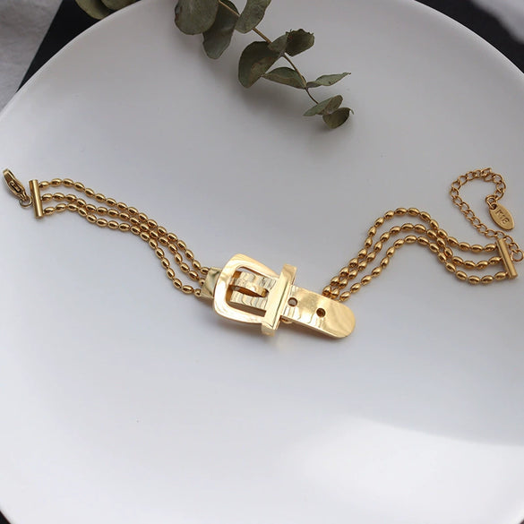 Belt Buckle Bracelet Titanium Steel 18K Gold Non Fading Electroplated Boyfriend Style Jewelry