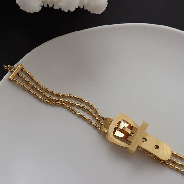 Belt Buckle Bracelet Titanium Steel 18K Gold Non Fading Electroplated Boyfriend Style Jewelry