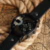 Belt Watch Alloy Leather Stainless Steel Round Dial Military Business Style