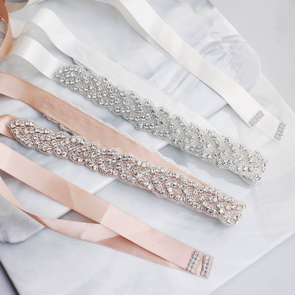 Belt Wedding Dress Accessories Handstitched Metal Crystal Rhinestone Applique Waist Decoration For Bride