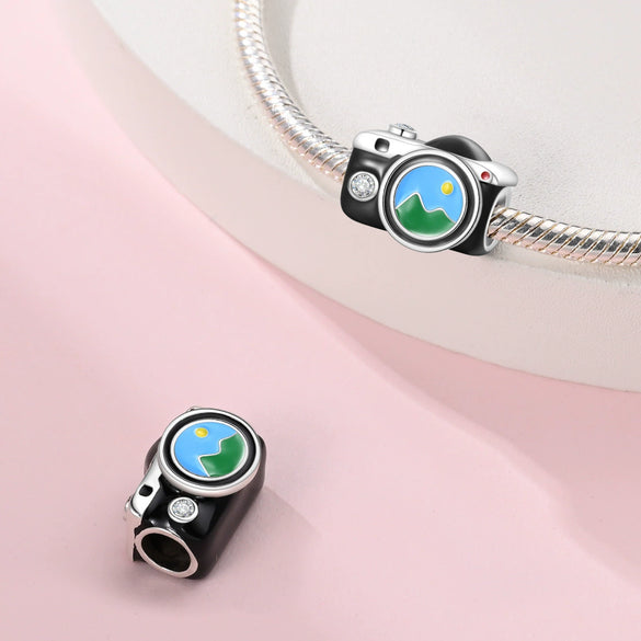 Bicycle Camera Beaded Hanging Beads Diy Accessories Bracelet 925 Silver Plated Dripping Oil Style