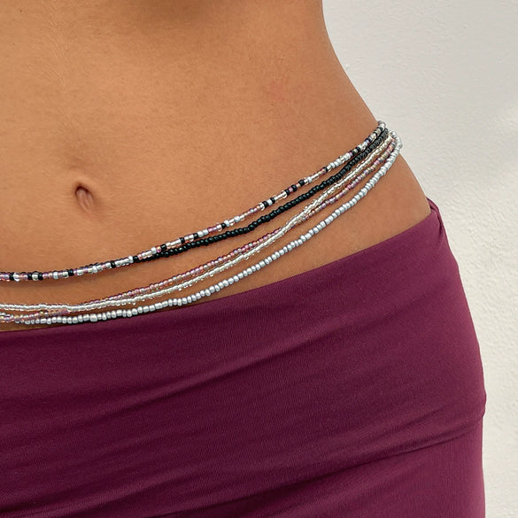 Bikini Waist Chain Rice Beads Elastic Body Chain Stacking Style Multiple Circles For Female