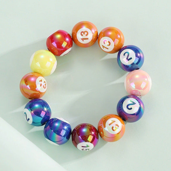 Billiard Ball Beaded Bracelet Unisex Sports Style With Plastic Resin And Baking Paint And Letters Numbers Text Pattern