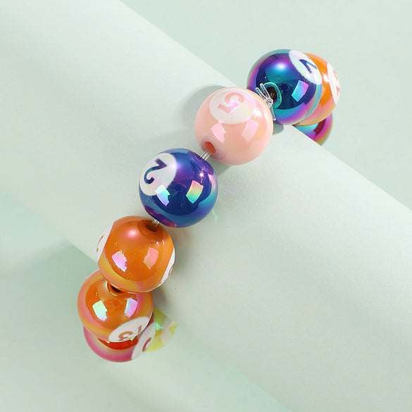Billiard Ball Beaded Bracelet Unisex Sports Style With Plastic Resin And Baking Paint And Letters Numbers Text Pattern