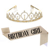 Birthday Crown Shoulder Strap Set Alloy Gold Powder Electroplating Simple Geometric Style For Girls