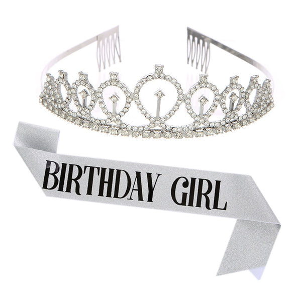 Birthday Crown Shoulder Strap Set Alloy Gold Powder Electroplating Simple Geometric Style For Girls