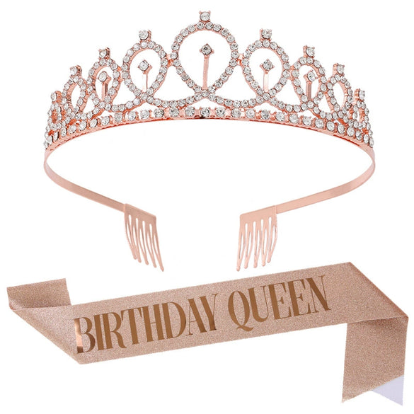 Birthday Crown Shoulder Strap Set Alloy Gold Powder Electroplating Simple Geometric Style For Girls