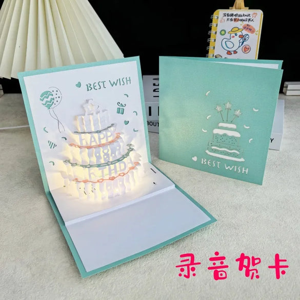 Birthday Greeting Card Music Light 3d 3d Cake Diy Handmade Gift High Sense Blessing Staff Card