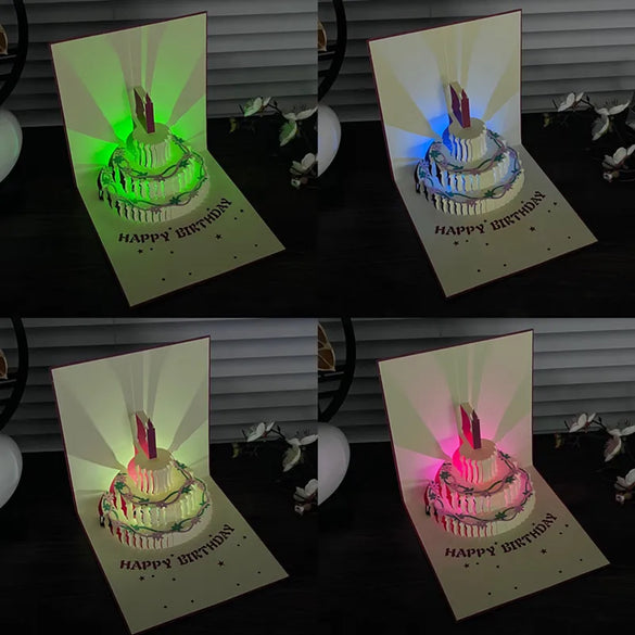 Birthday Greeting Card Music Light 3d 3d Cake Diy Handmade Gift High Sense Blessing Staff Card