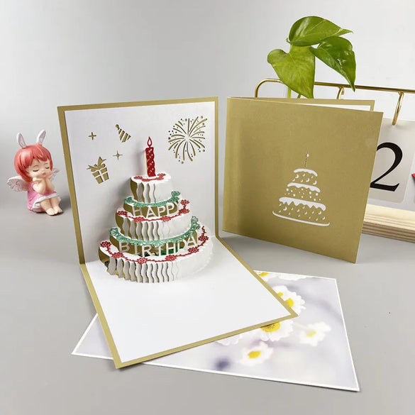 Birthday Greeting Card Music Light 3d 3d Cake Diy Handmade Gift High Sense Blessing Staff Card