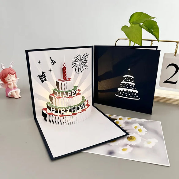 Birthday Greeting Card Music Light 3d 3d Cake Diy Handmade Gift High Sense Blessing Staff Card