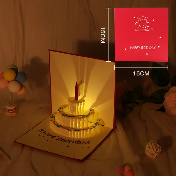 Birthday Greeting Card Music Light 3d 3d Cake Diy Handmade Gift High Sense Blessing Staff Card